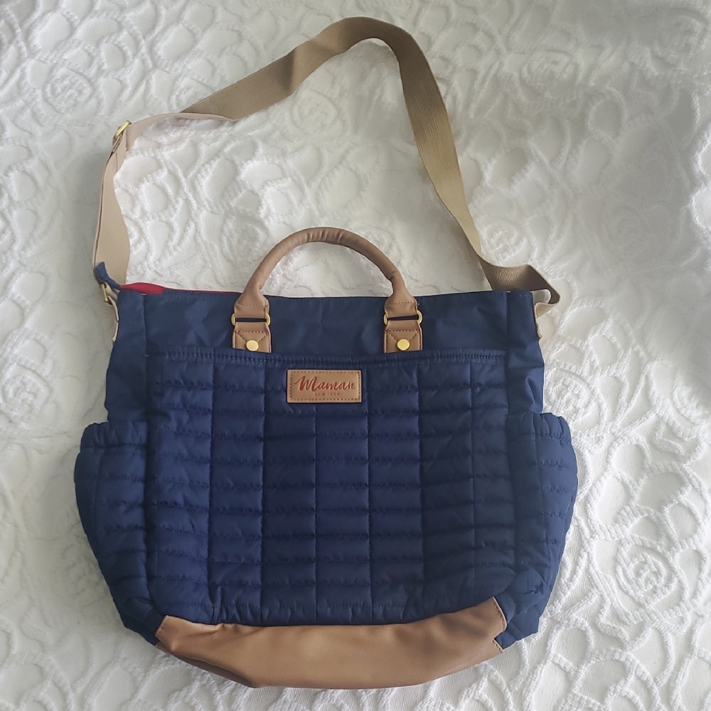 Maman Quilted Blue and Brown Baby Bag